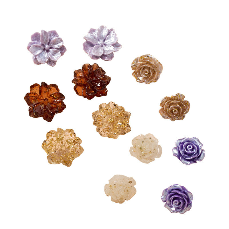 Transparent Resin Gold-foil Roses Stud Earrings