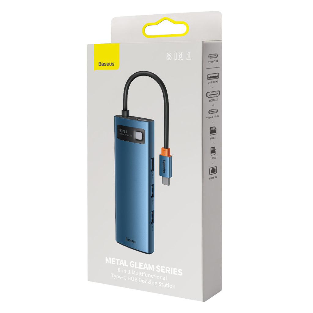 Gleam Series 8 In 1 Multifunctional Type C HUB Docking Station Blue