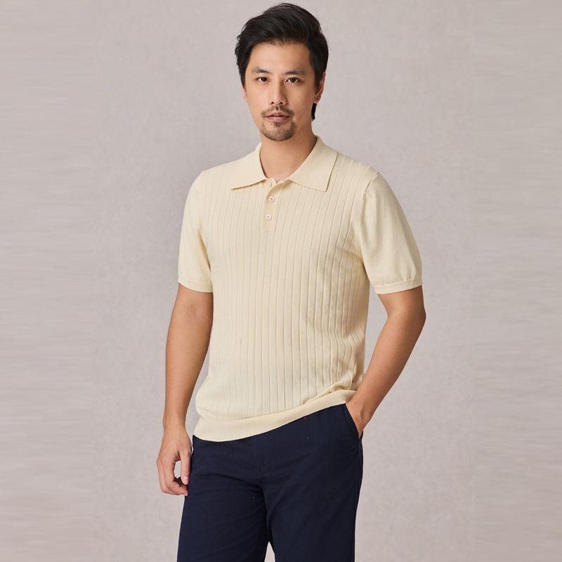 Knitted Polo Shirt Men's Stretch Short Sleeve Lapel Knitwear
