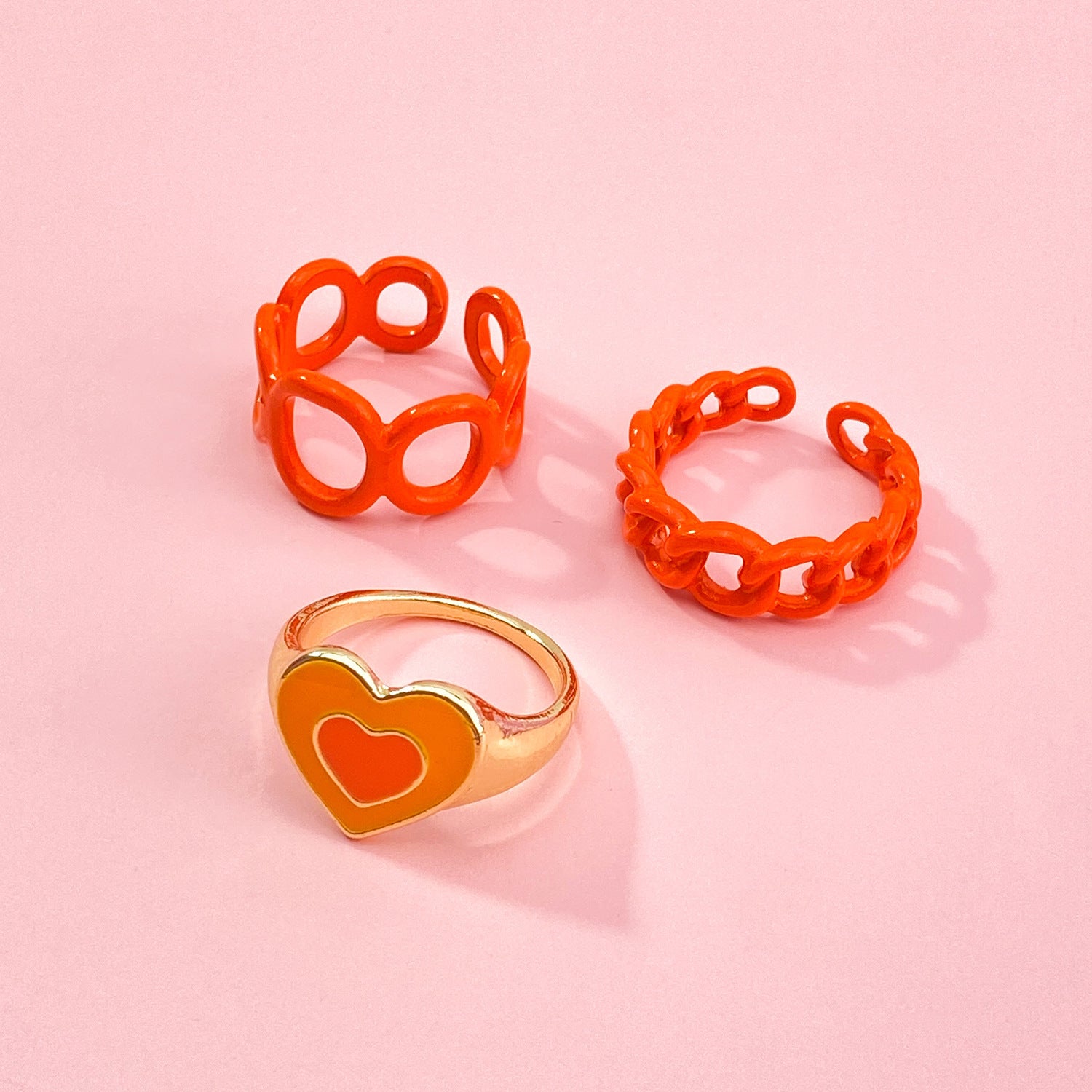 Vintage Golden Heart Smile Rings Set For Women