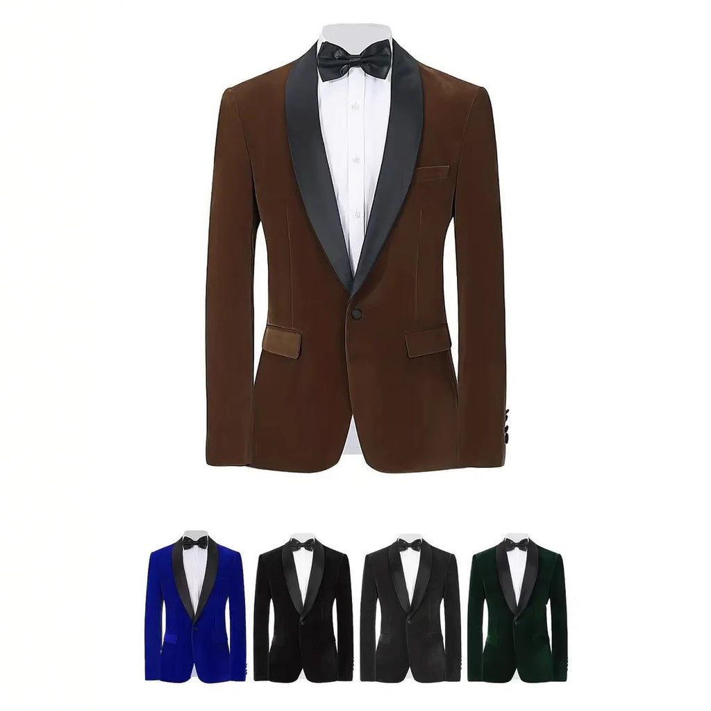 Men's Velvet Blazer With Shawl Collar Wedding Prom Single Button Dress