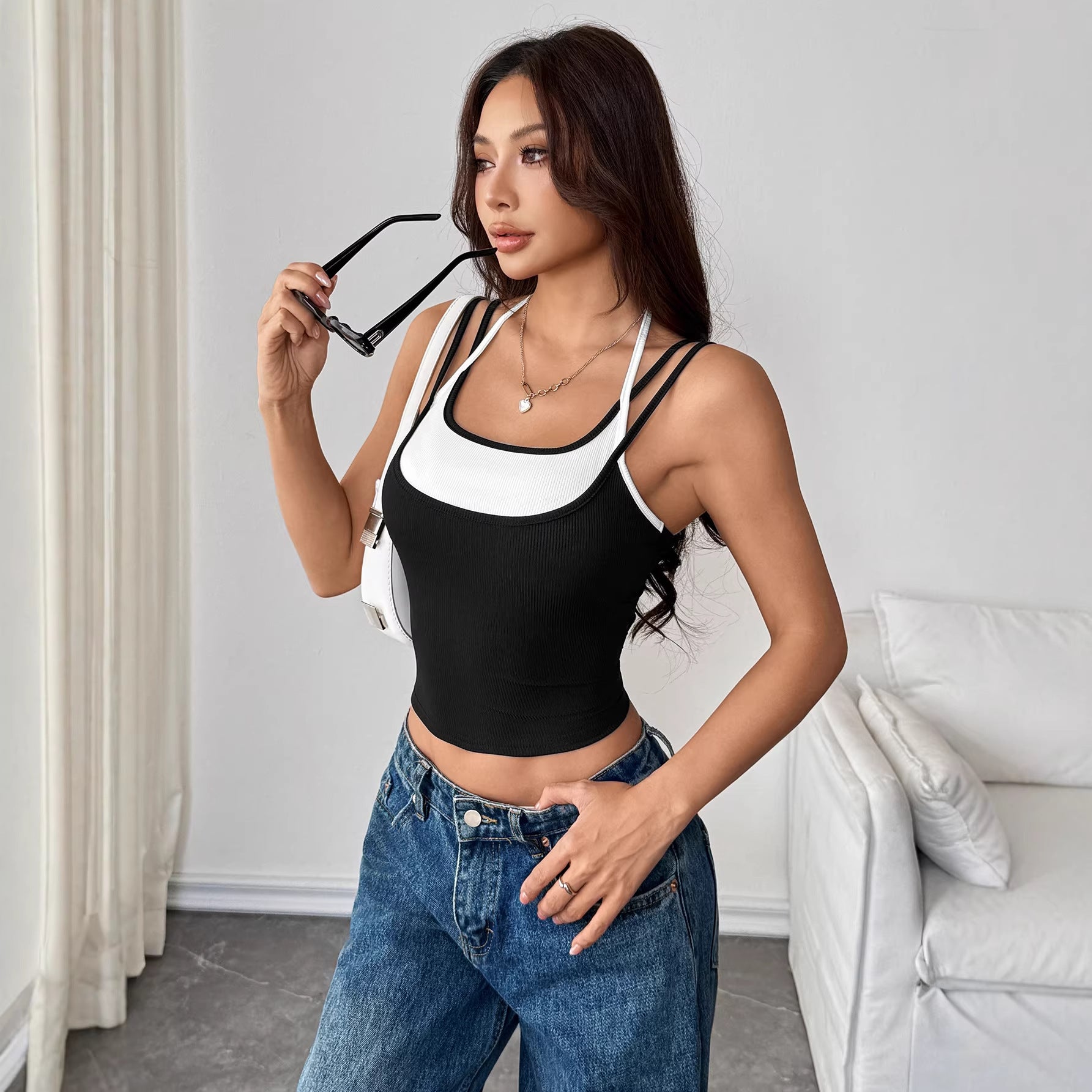 Two-tone Structured Casual Sports Camisole For Women