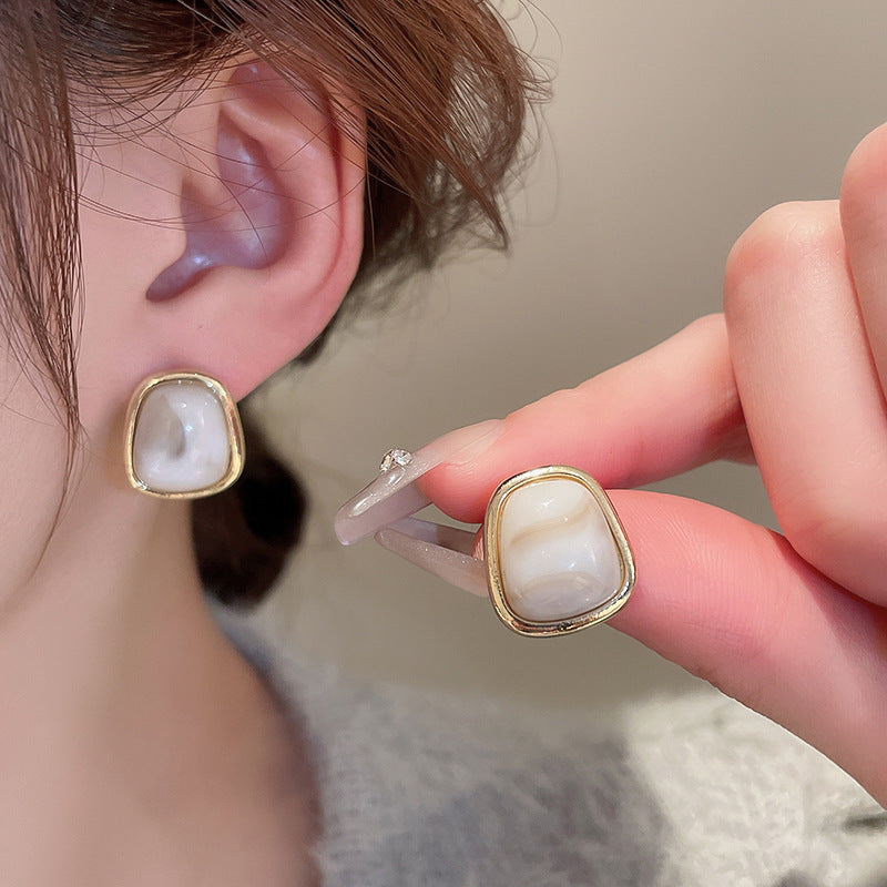Silver Needle European And American Vintage Crumpled Resin Geometric Earrings