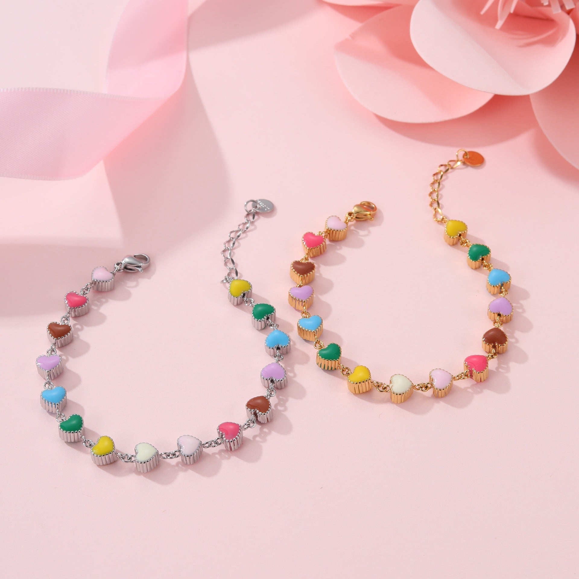 Colorful Oil Necklace Love Heart-shaped Titanium Steel Bracelet