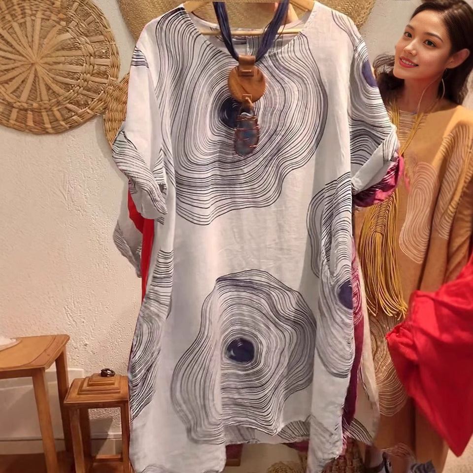 Women's Round Neck Abstract Printing Sleeve Dress