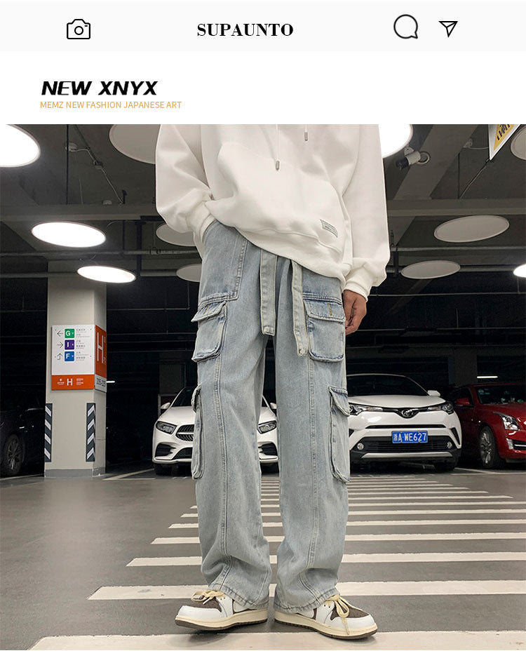 Multi-Pocket Workwear Jeans Men's Wide-leg Draggle-tail Trousers