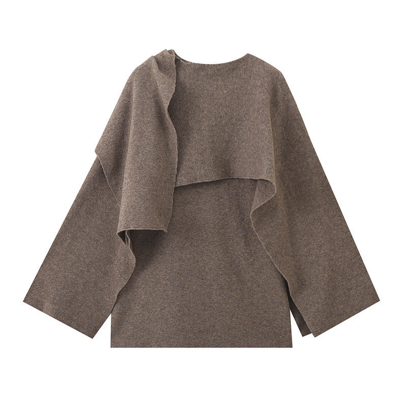 Fashion Women's Wear Asymmetric Scarf Loose Knitted Jacket