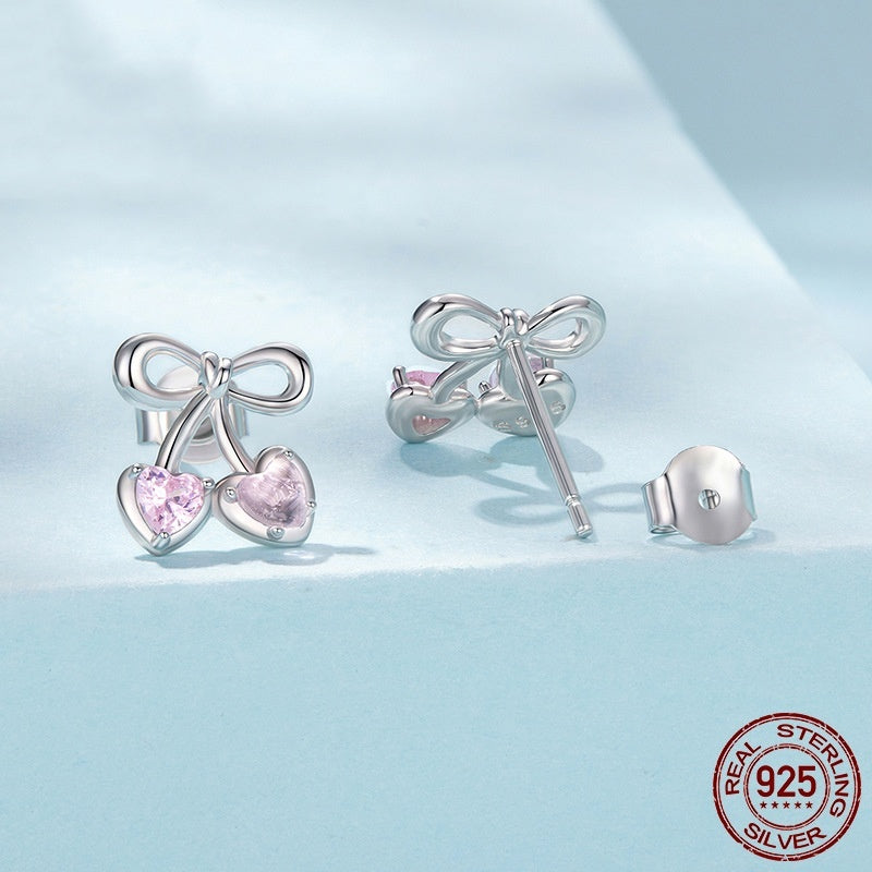 Sweet Cherry Stud Earrings Romantic Girl Heart S925 Sterling Silver