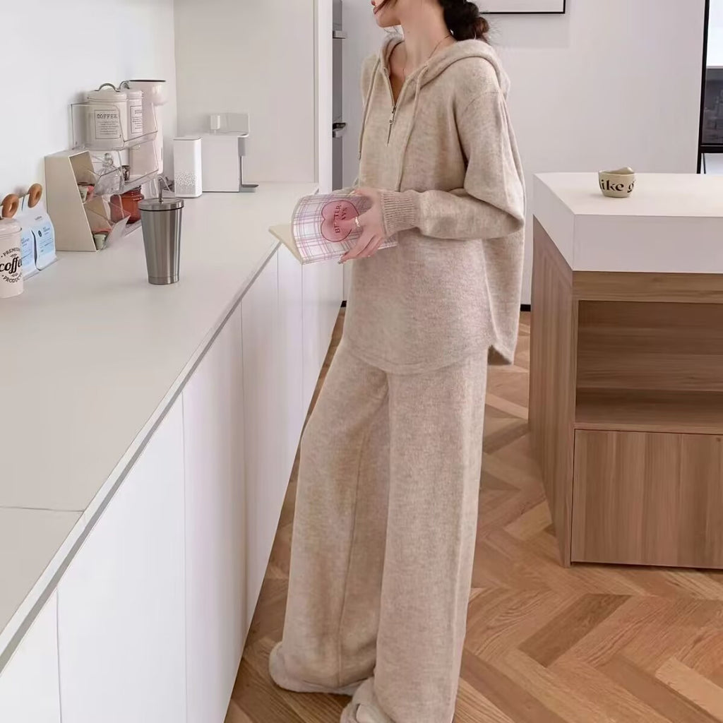 Suit Women's Spring And Autumn New Loose Hooded Sweater Wide-leg Pants