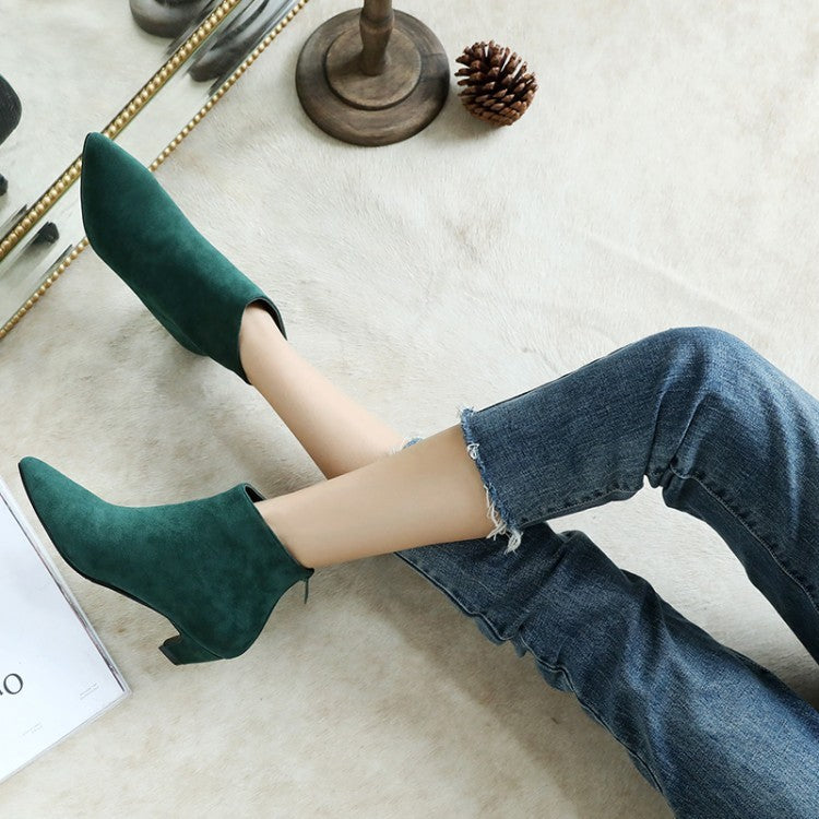 Large Size Mid Heel Pointed Ankle Boots Women