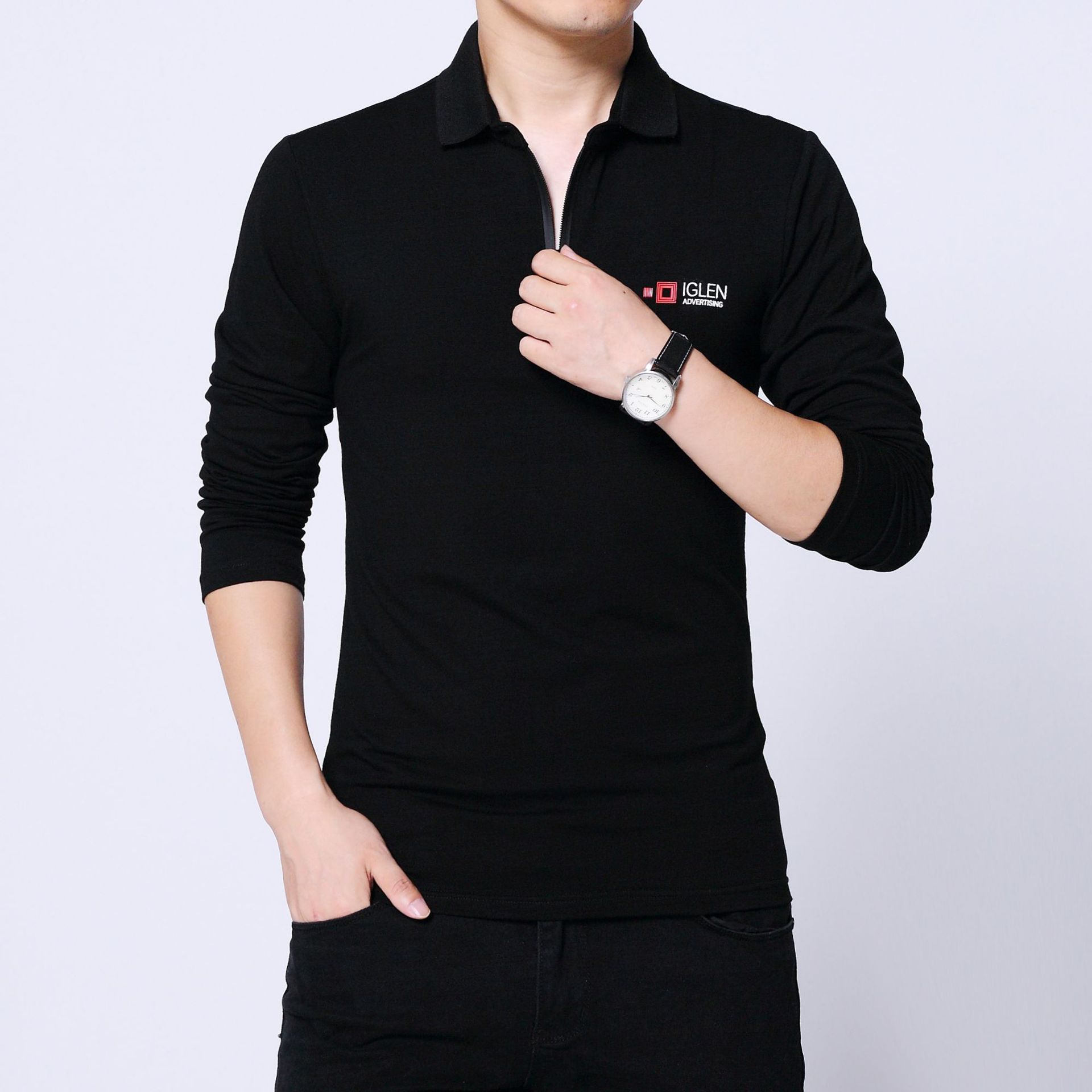 Zipper Lapel Advertising Cultural Shirt Men's Long Sleeve