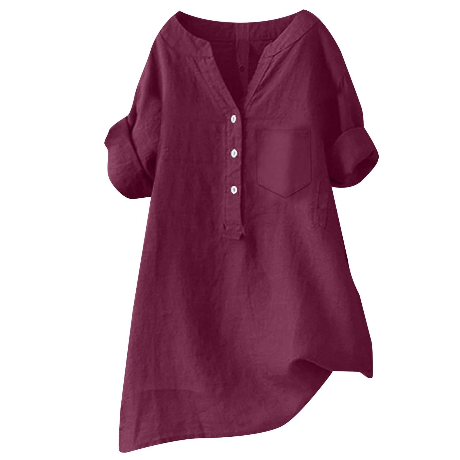 Loose Solid Color Cotton And Linen Top Shirt