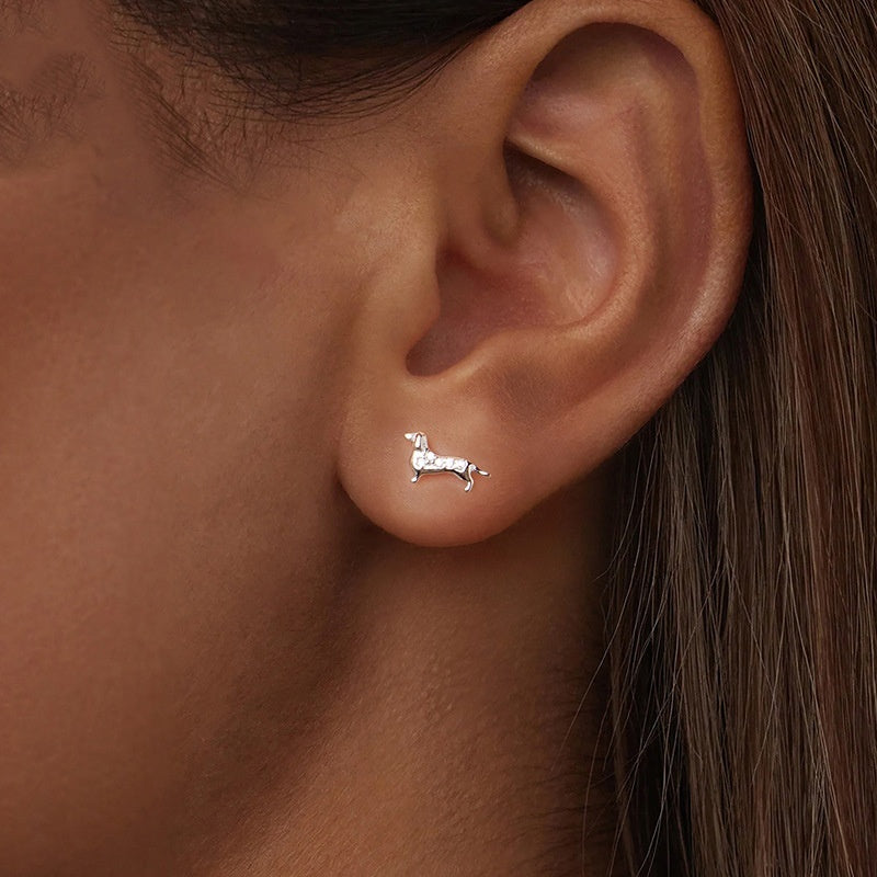 S925 Sterling Silver Sausage Dog Mini Ear Studs