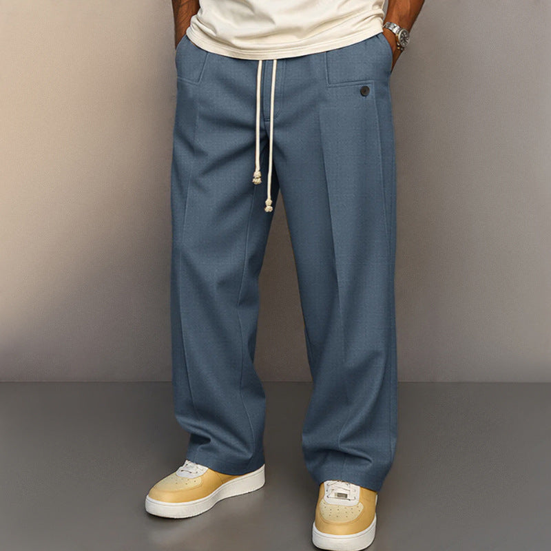 Buttons Comfortable Straight Drawstring Casual Pants