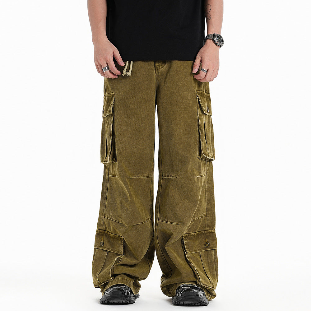 Punk Distressed Wash Multi-pocket Workwear Trousers