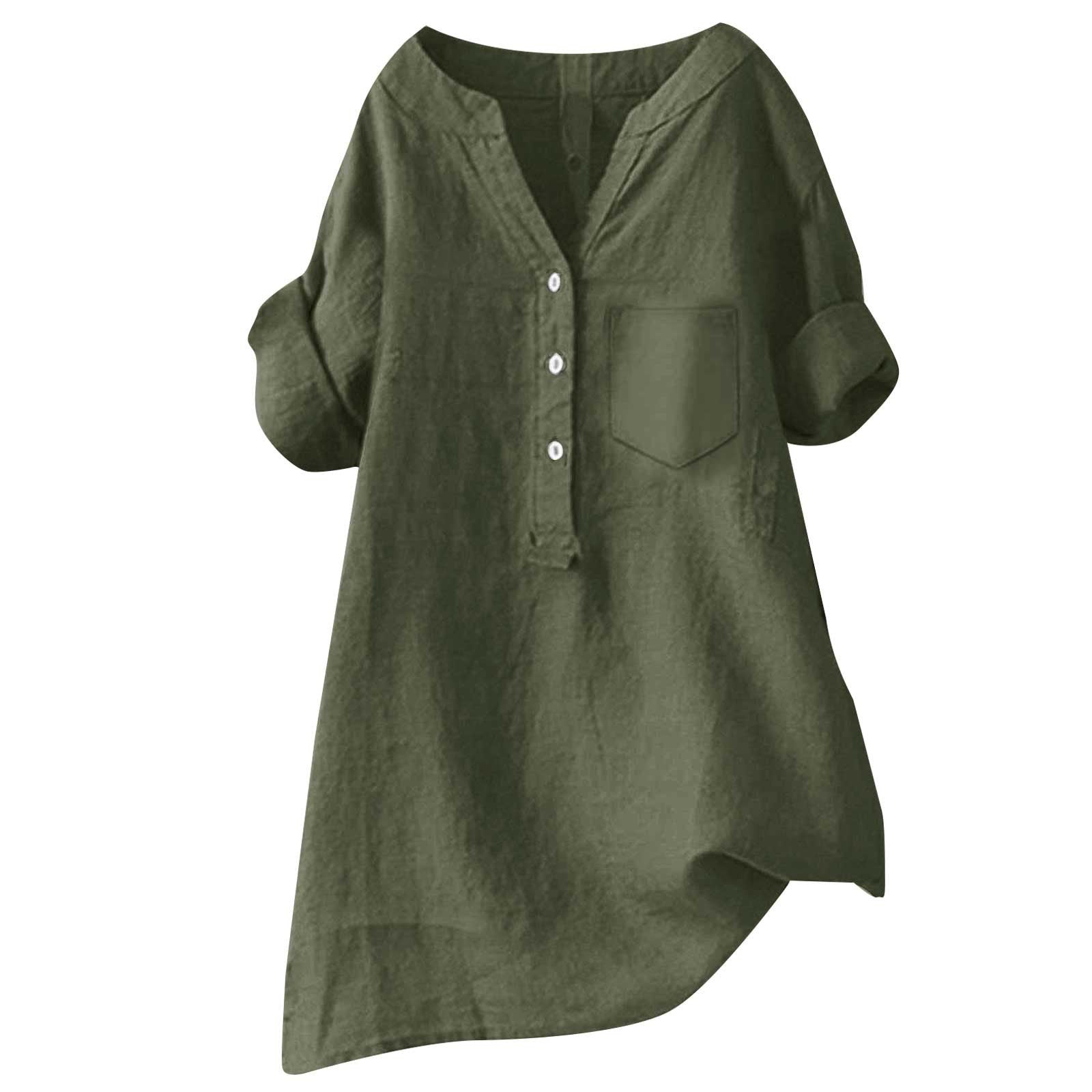 Loose Solid Color Cotton And Linen Top Shirt