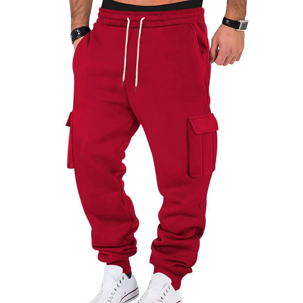 Men's Solid Color Casual Multi-pocket Drawstring Sports Pants