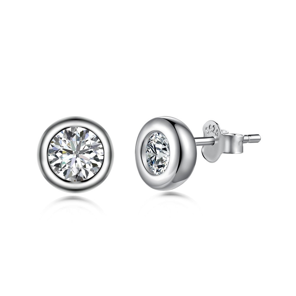 S925 Sterling Silver Glazed Surface Ear Stud Women's Bag Inlaid Zircon