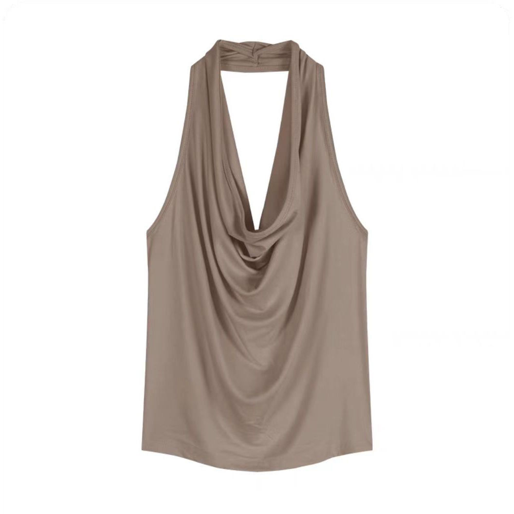 Red Backless Slash-Neck Sleeveless Tank Top Women's Summer