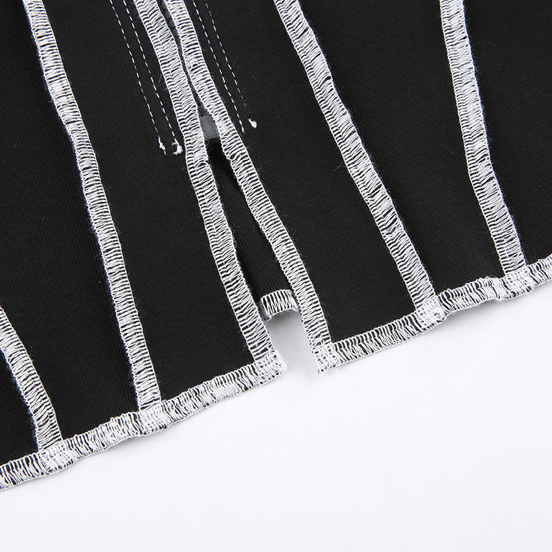 Contrast Stitching Double Zipper Long Sleeve Coat