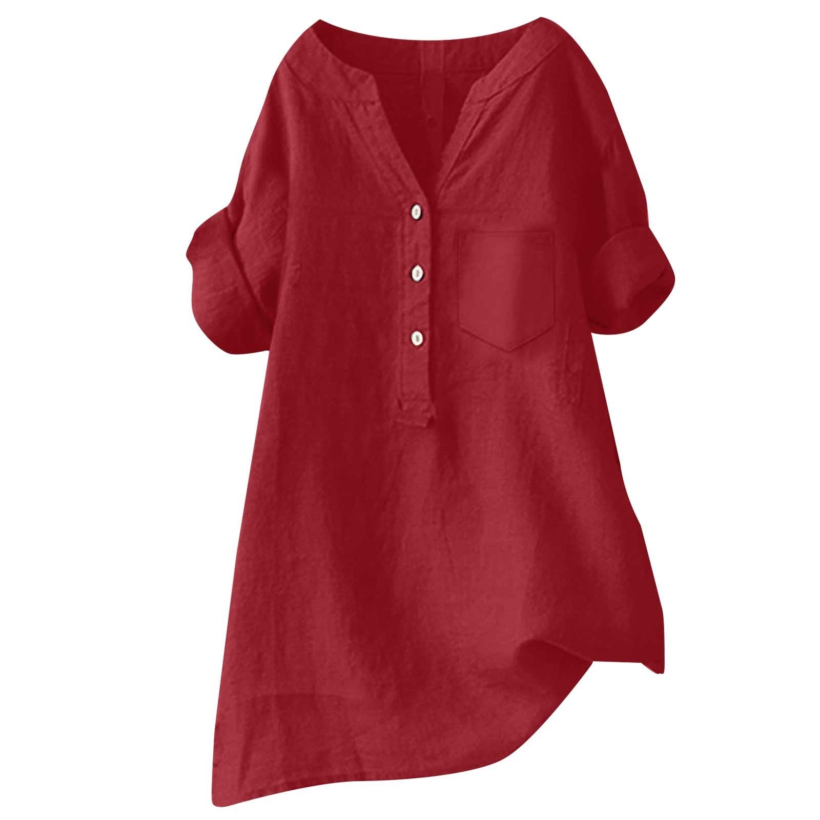 Loose Solid Color Cotton And Linen Top Shirt