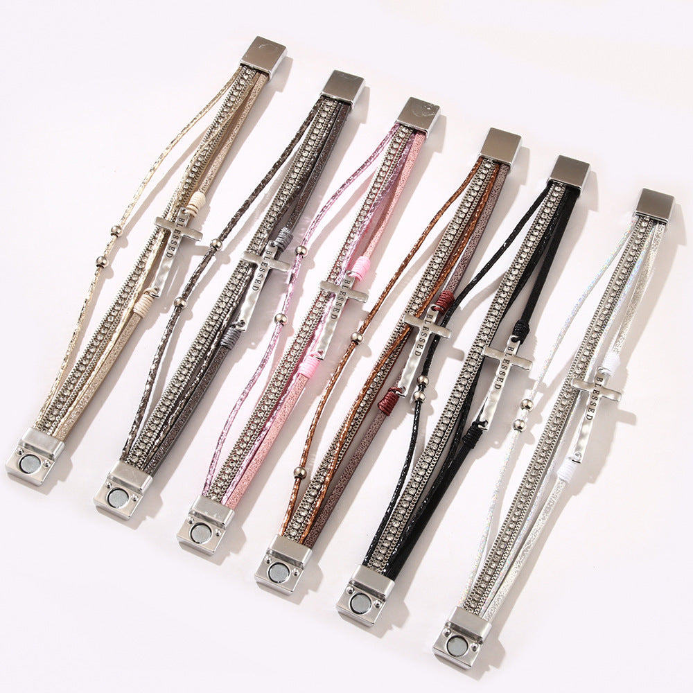 Bohemian Style Cross Micro Inlaid Diamond Magnetic Buckle Bracelet