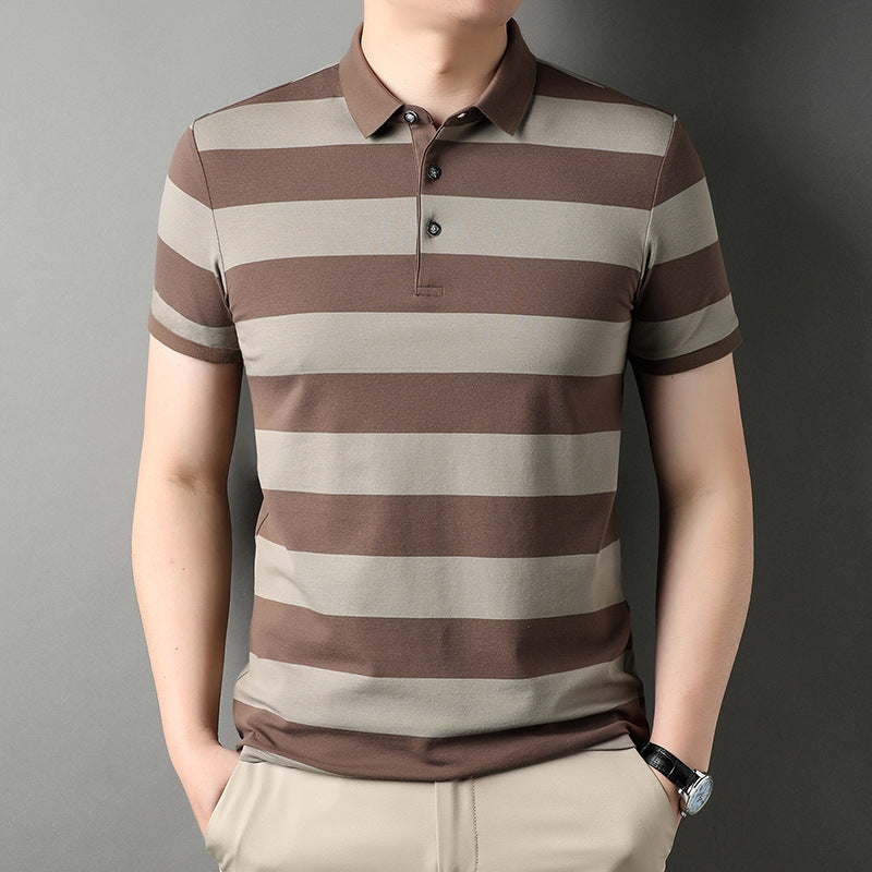 Men's Polo Shirt Short-sleeved Lapel T-shirt Striped Business Casual Lead Basic All-matching