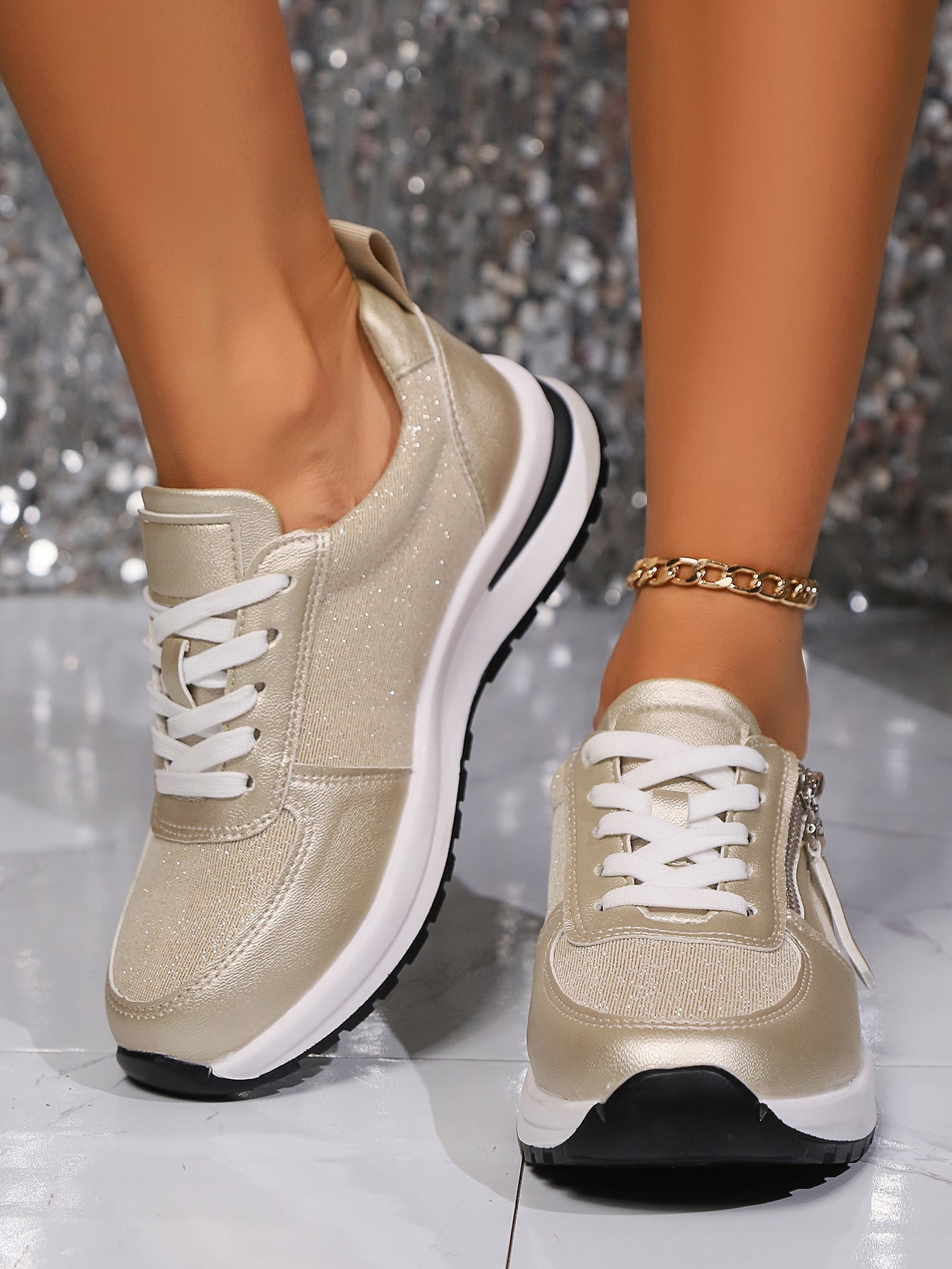 European And American Large Size Flat Bottom Round Head Solid Color Front Lace-up Women's Pumps