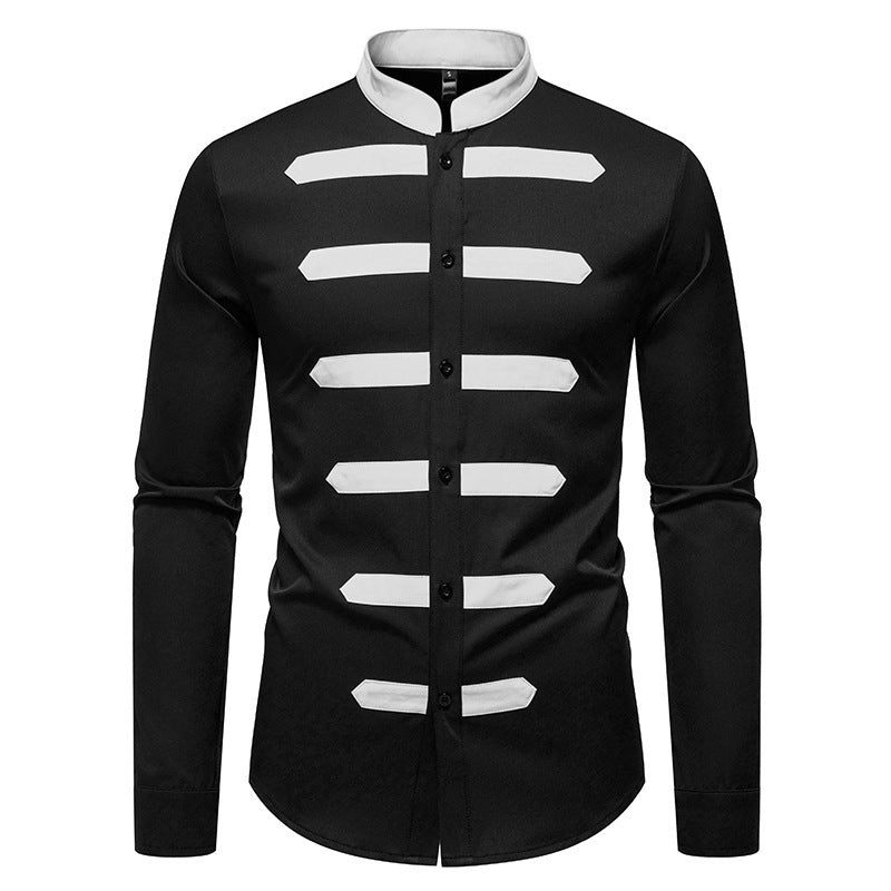 Black And White Stitching Design Men's Versatile Casual Long Sleeve Shirt