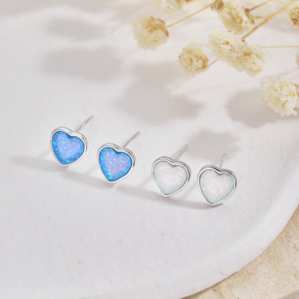 Japanese And Korean 925 Silver Love Opal Earrings Female Niche Lightweight