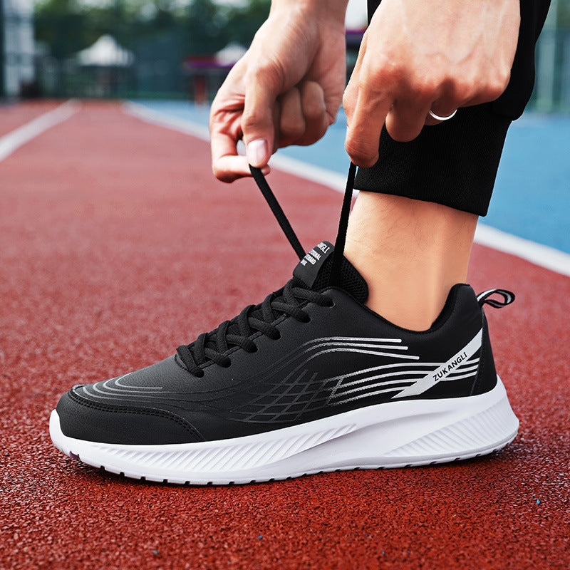 Black Leather-uppers Waterproof And Non-slip Running And Casual Shoes