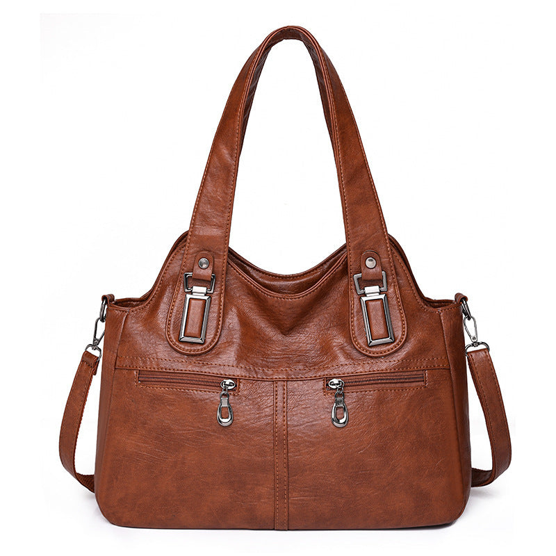 Soft Leather Large Capacity Handbag Fashion Retro Shoulder