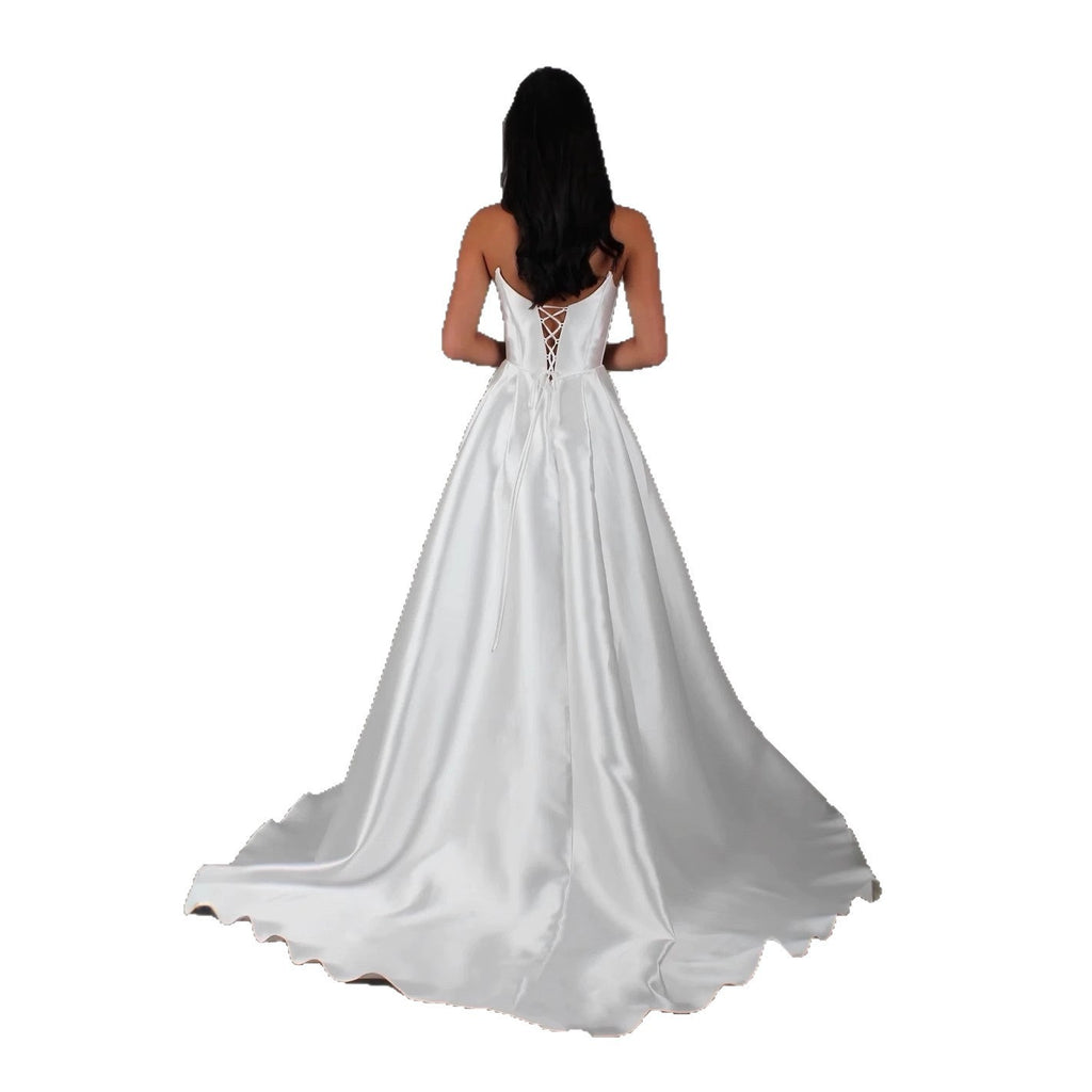 White Satin Slit Pocket Bandage Wedding Dress