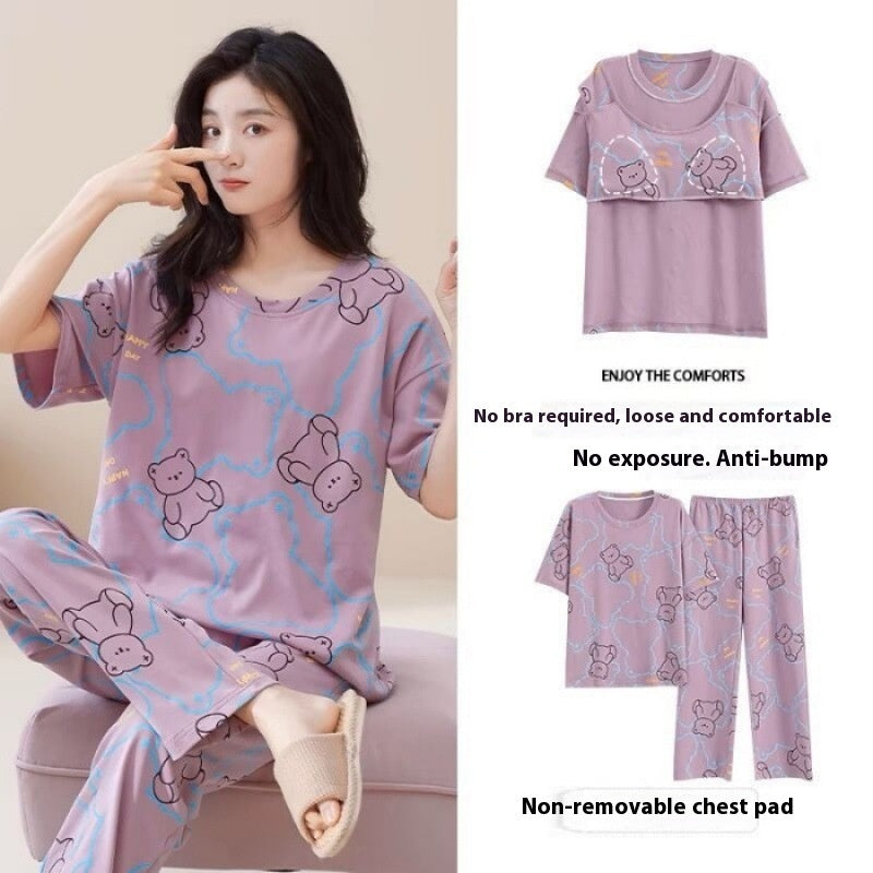 Sweet Student Casual Short-sleeved Trousers Home Wear Loose Plus Size Padded Pajamas
