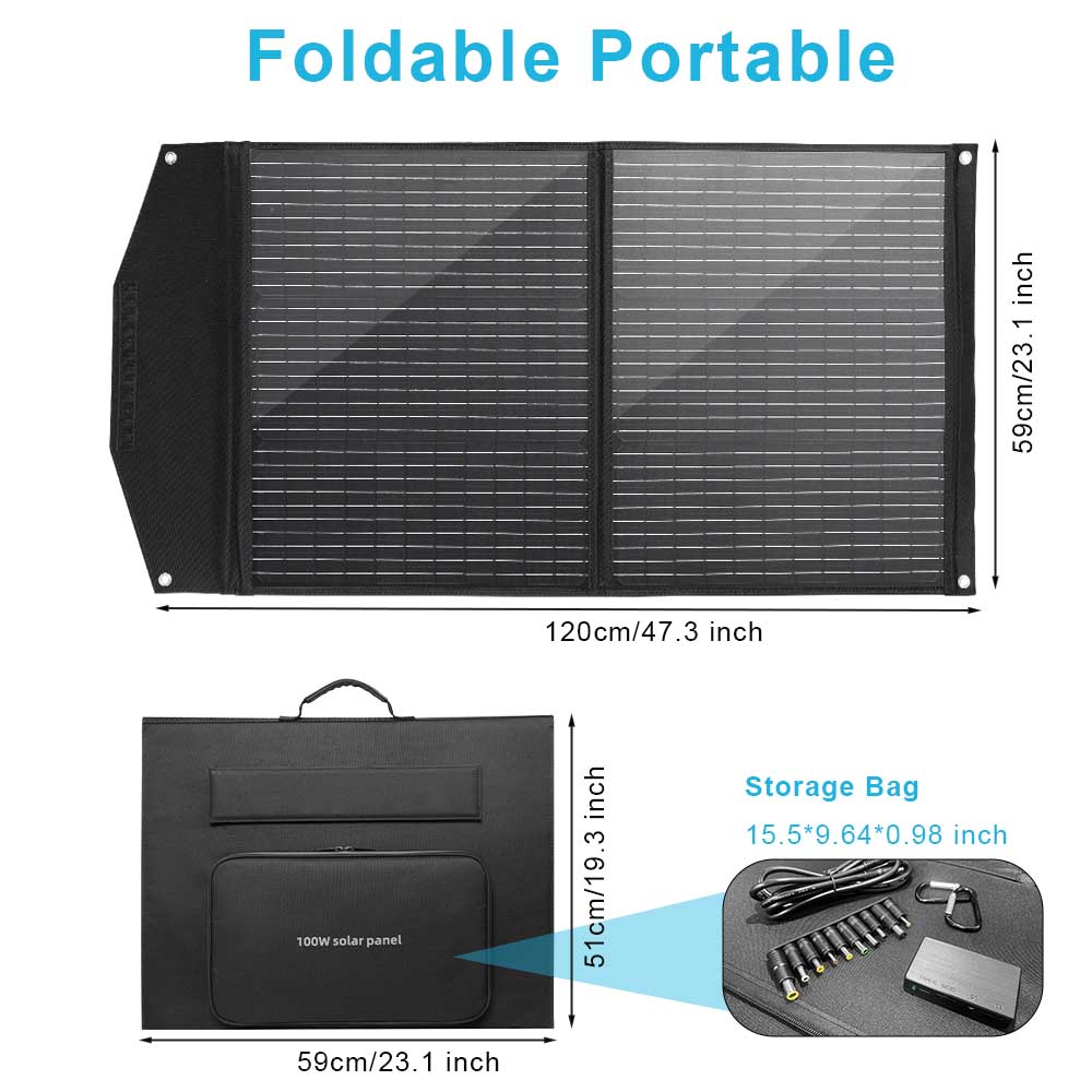 Portable Solar Panel  Watt Foldable Solar Panel Charger For Power Station, USB DC Devices 18V Output10 Connectors  High Efficiency IP68 Waterproof For Camping Outdoor RV Cloudy