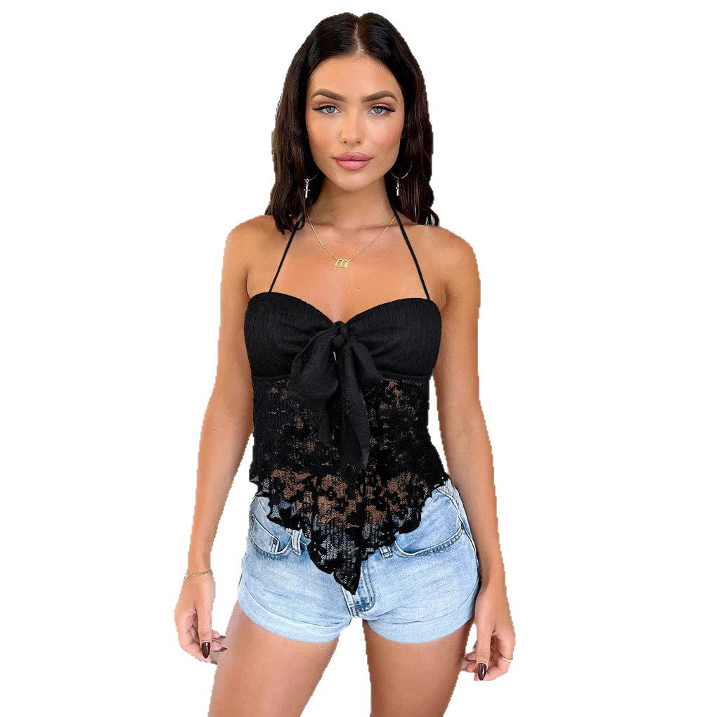 V-neck Sleeveless Lace Top For Women