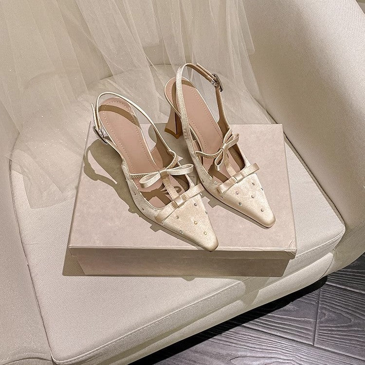 High Heel Shoes Back Empty Thick Heel Bowknot Sandals
