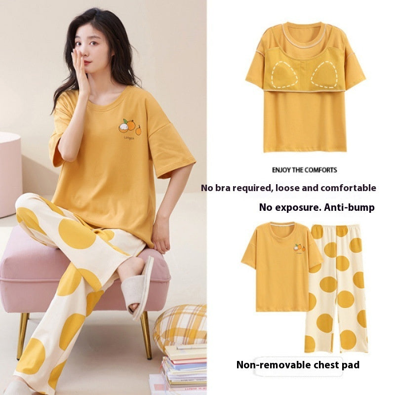 Sweet Student Casual Short-sleeved Trousers Home Wear Loose Plus Size Padded Pajamas