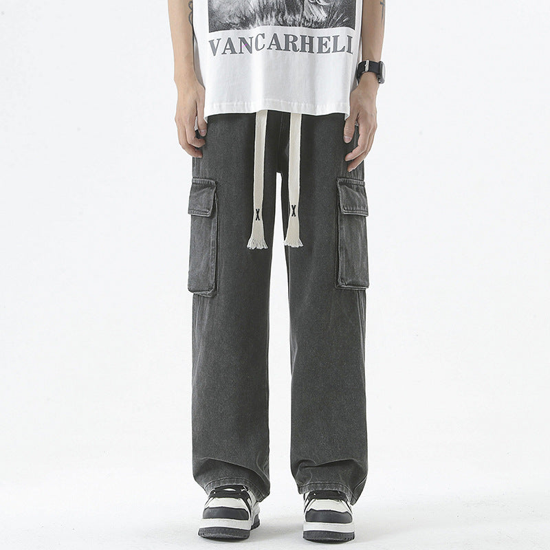 Spring And Summer Multi-pocket Workwear Jeans For Men