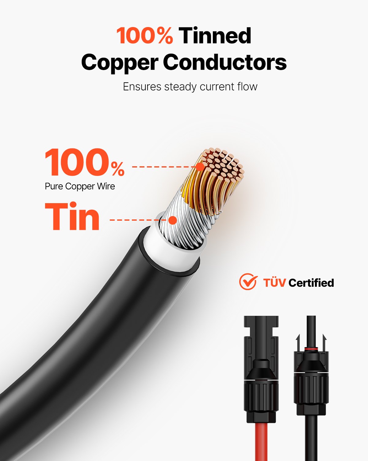 30FT Solar Panel Extension Wire With Female & Male Connectors 10AWG 1 Pair