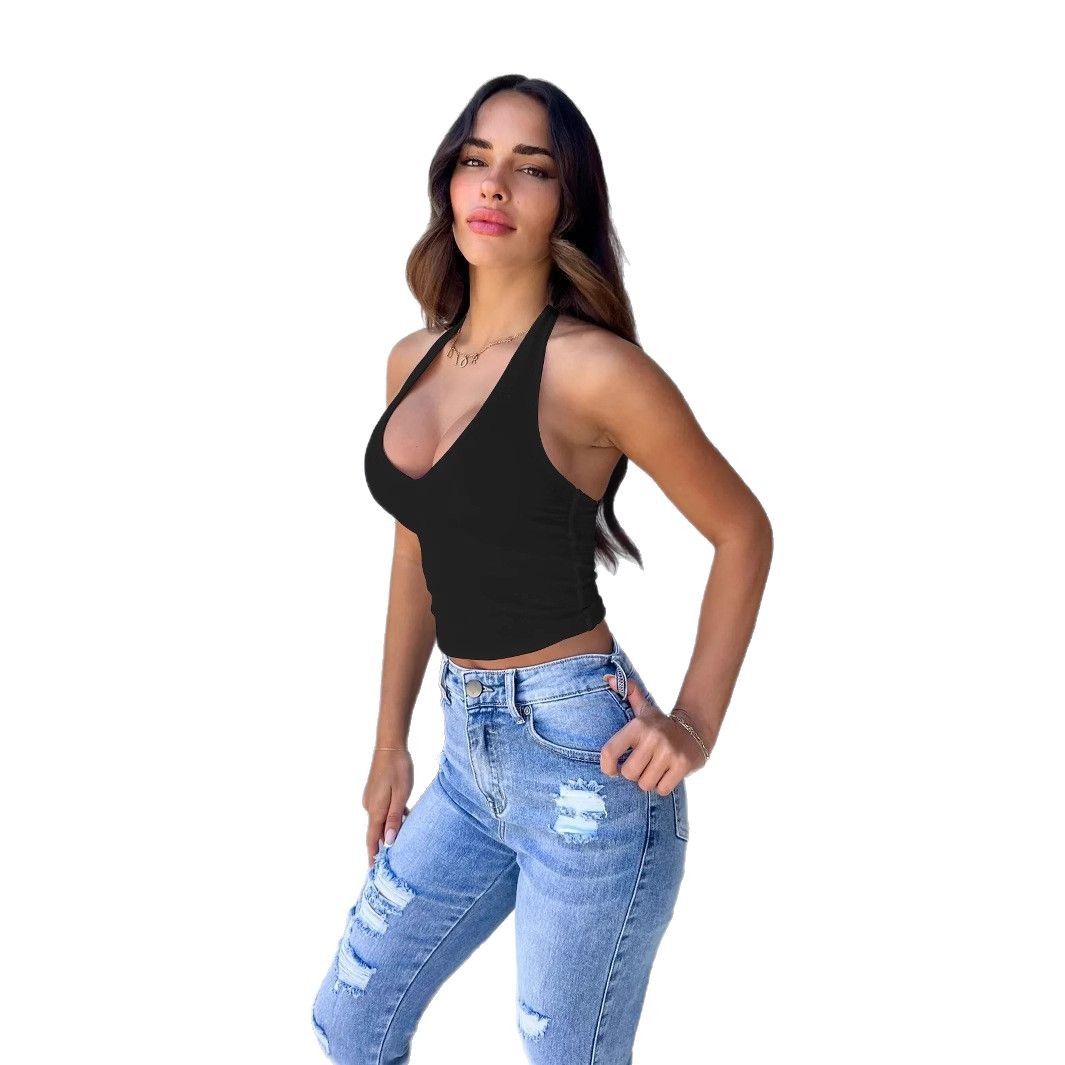 Fashionable Casual Women's Solid Color Minimalism Halter Top