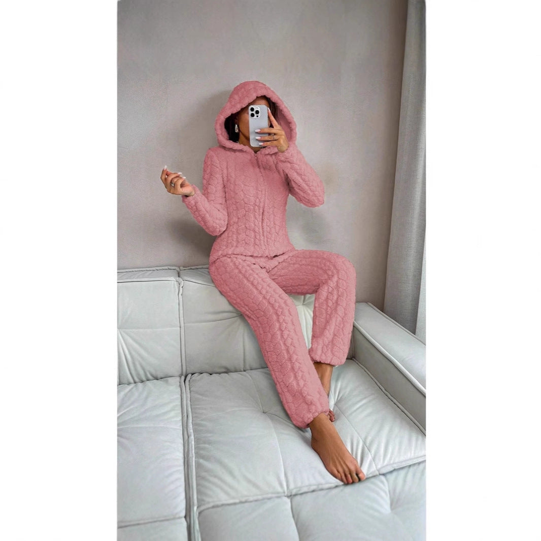 Hooded Thickened Coral Fleece One-piece Pajamas