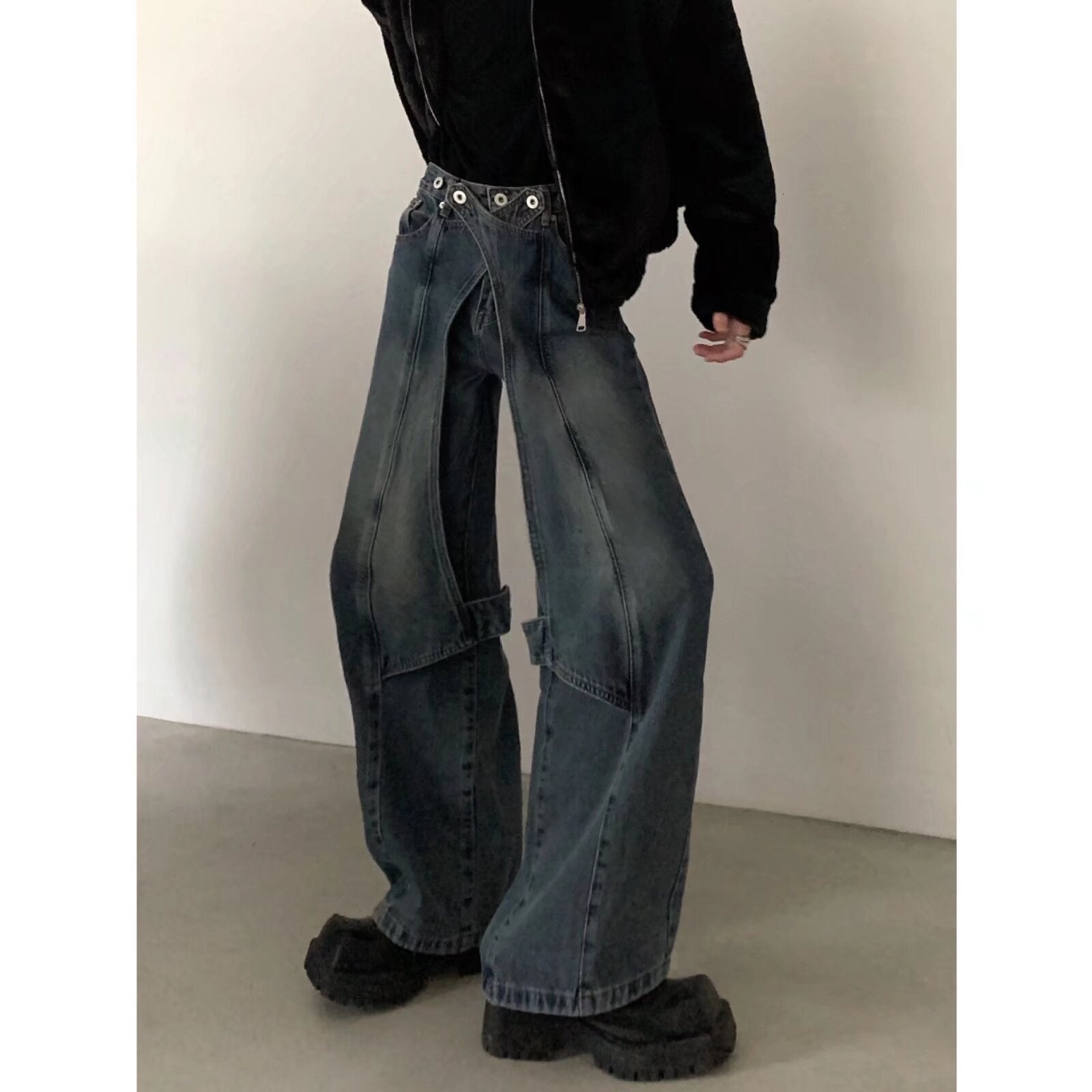 Heavy Industry Retro Washed Wide-leg Trousers
