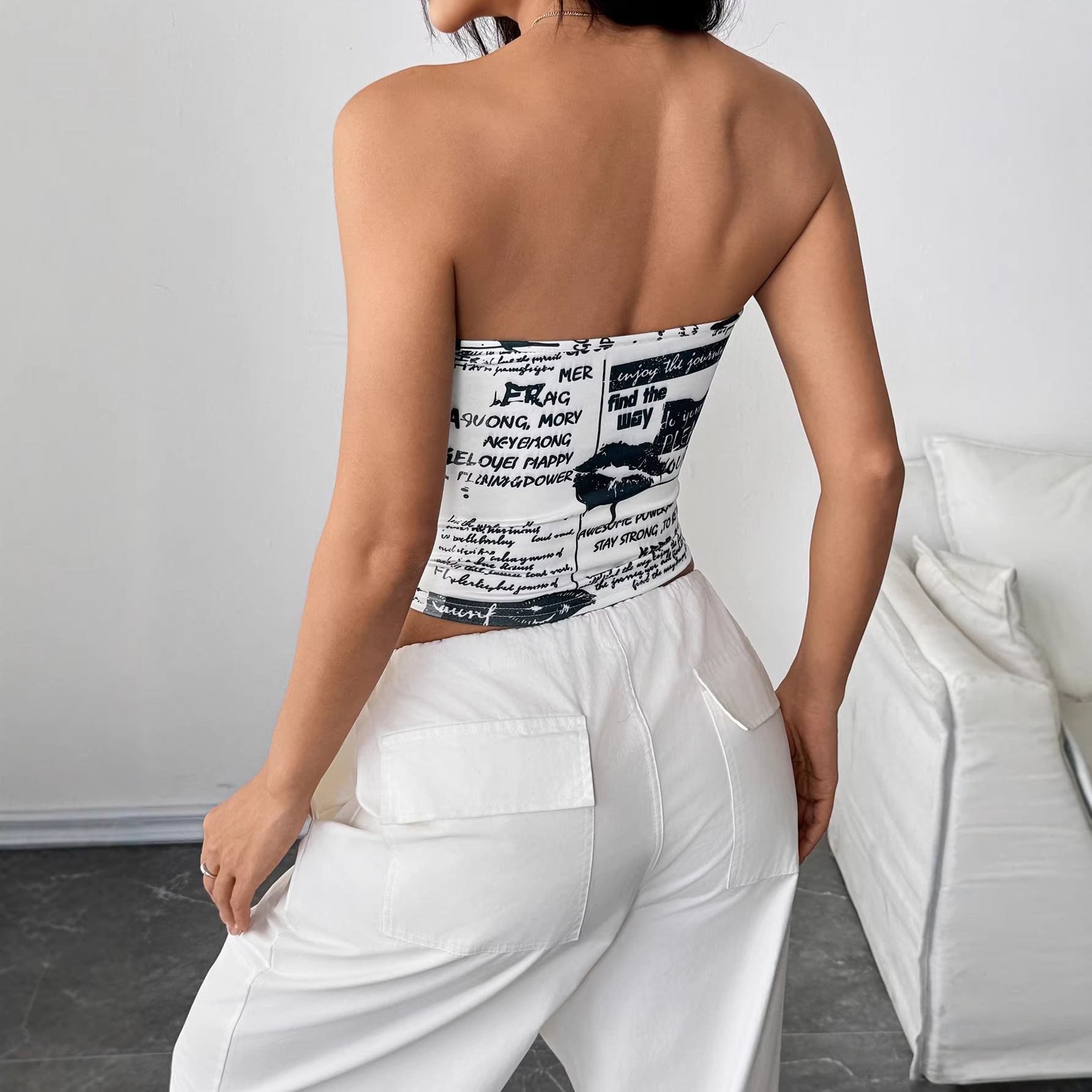 Chest-flattering Waist-defining Womens Digital-print Tube Top Vest