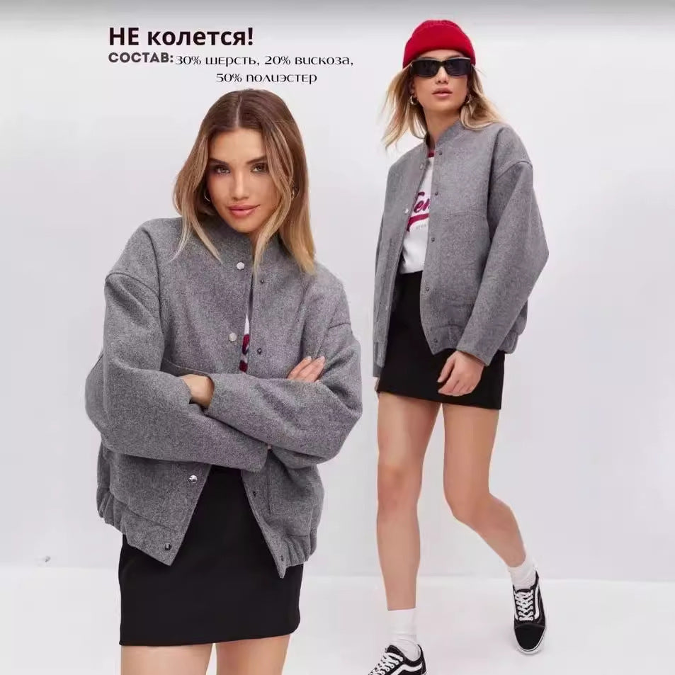 Versatile Pocketed Loose-Fit Bomber Jacket Coats