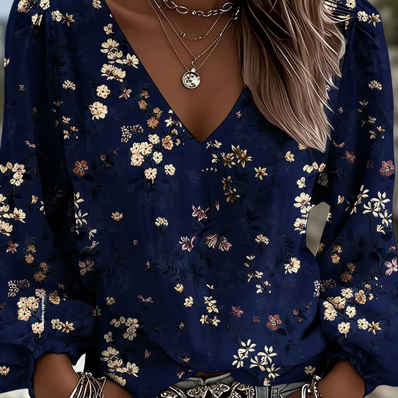 Women's Loose Casual Long-Sleeve Shirt With Floral Print