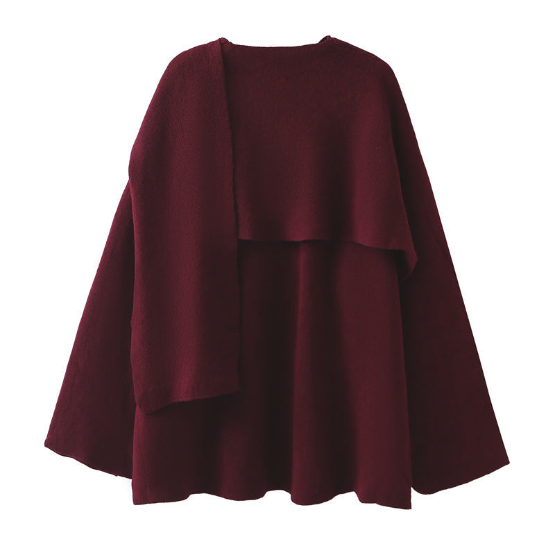 Fashion Women's Wear Asymmetric Scarf Loose Knitted Jacket