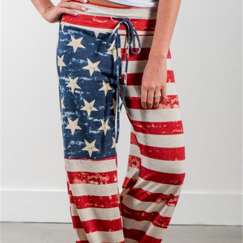 European And American Printed High Waist Loose Casual Wide-leg Casual Pants