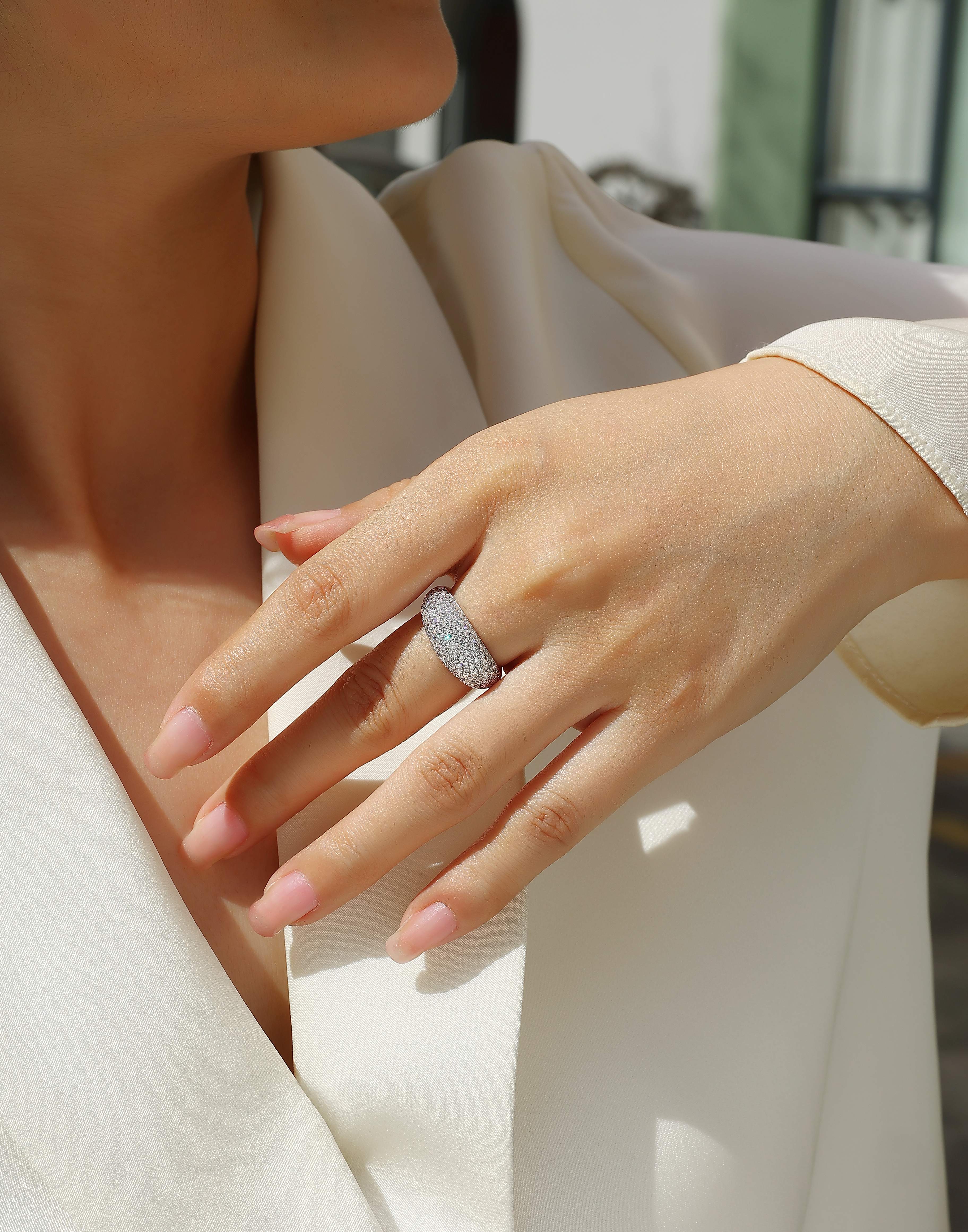 1Moonlit Night Stars - A Fashionable Diamond Jewelry Piece Set With Moissanite S925 Sterling Silver And Platinum Diamond Ring Prohibit TikTok sales