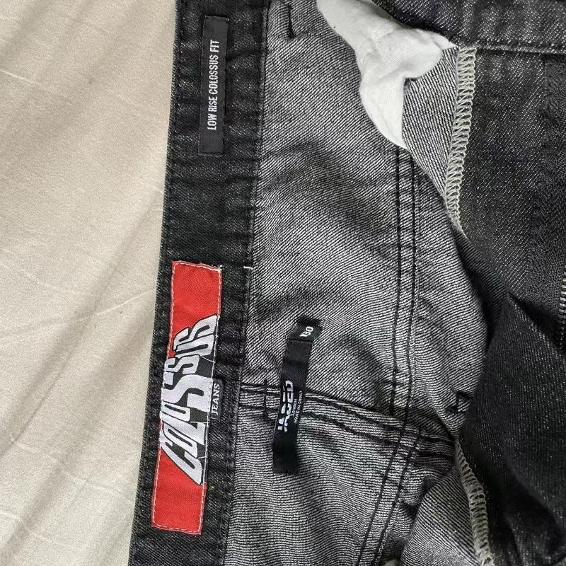 Retro Worn Looking Washed-out Hip Hop Loose Wide Leg Jeans Trendy Cool Jeans